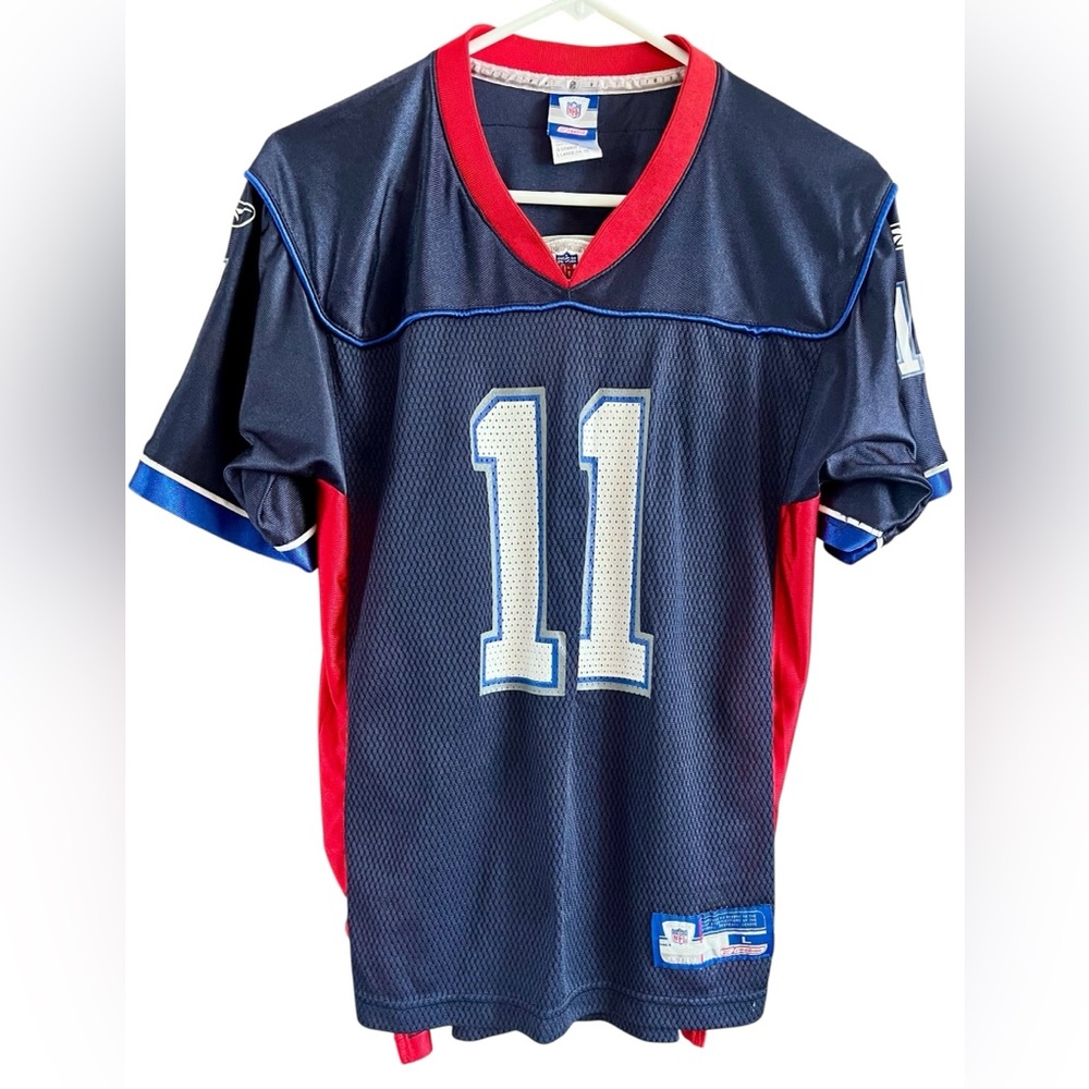 Vintage NFL Navy and Red Patriots Sports Jersey Drew Bledsoe Number 11